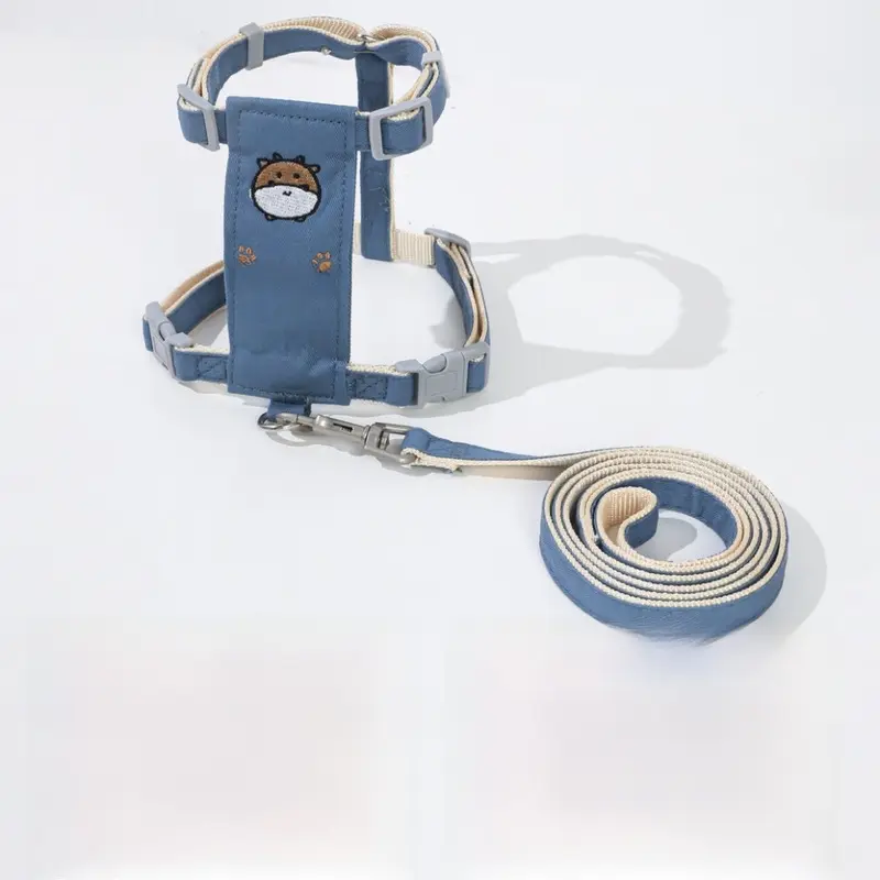 Blue (, M) Supplies Pet Cartoon Animal Embroidery Traction Rope Outdoor Rope Walking Dog