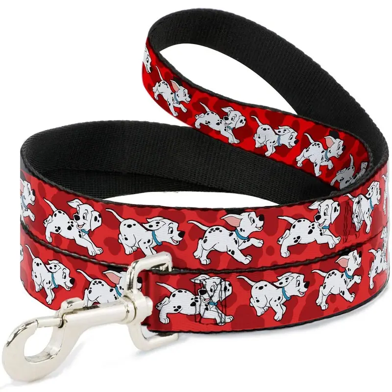 Buckle-Down Pet Leash - Dalmatians Running/Paws Reds/White/Black - 6 Feet Long - 1" Wide