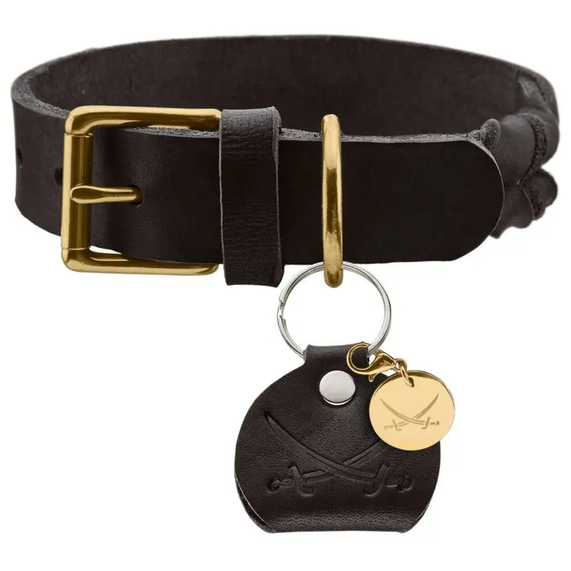 Hunter Black Sansibar Solid Leather Dog Collar Heavy Duty Grip Braided 65 (L)