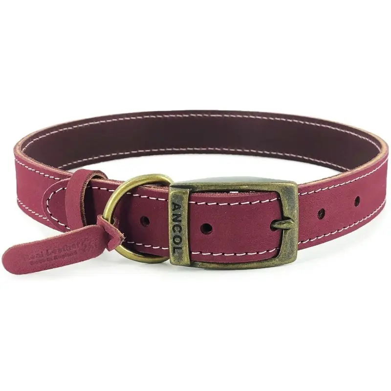 New Ancol Timberwolf Leather Collar Raspberry 50-59Cm Grain Hj8u Size 7
