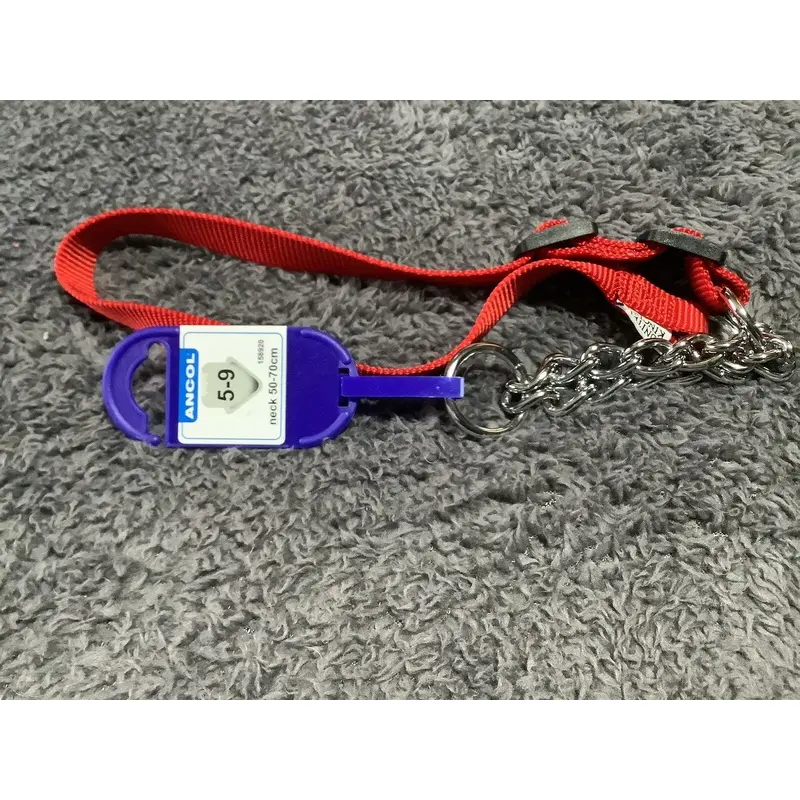 Ancol Nylon & Chain Check Dog Collar Red  28/70cm