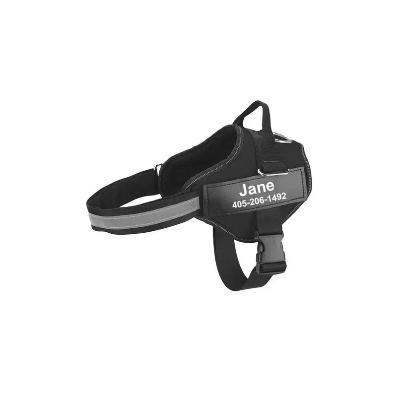Greenzech Black (Black) Personalized Dog Harness Reflective Adjustable Pet Vest