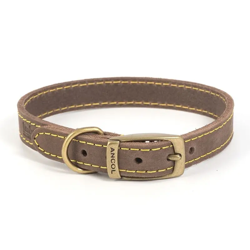 Ancol Timberwolf Leather Collar Sable - 45-54Cm Grain Size 1
