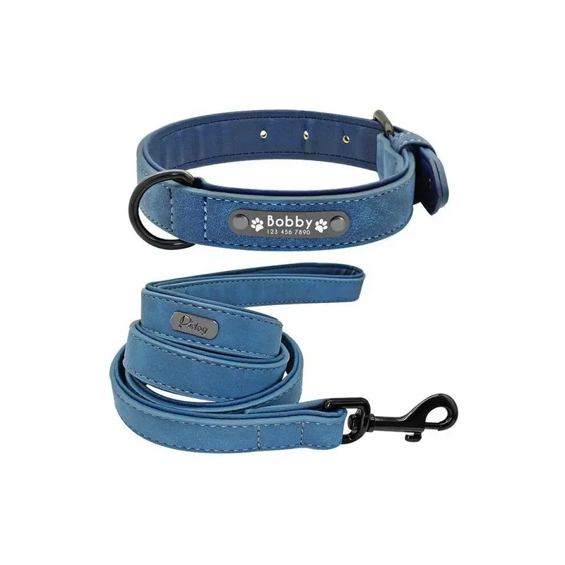 Hod Pets Black (Navy-Set, Xl) Suede Custom Dog Collar Leash Set