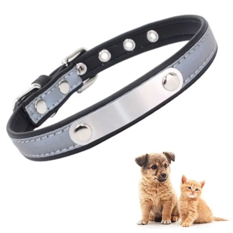 The Canny Company Soft Leather, Dog Collar With Individual Identification Tag-Blackl