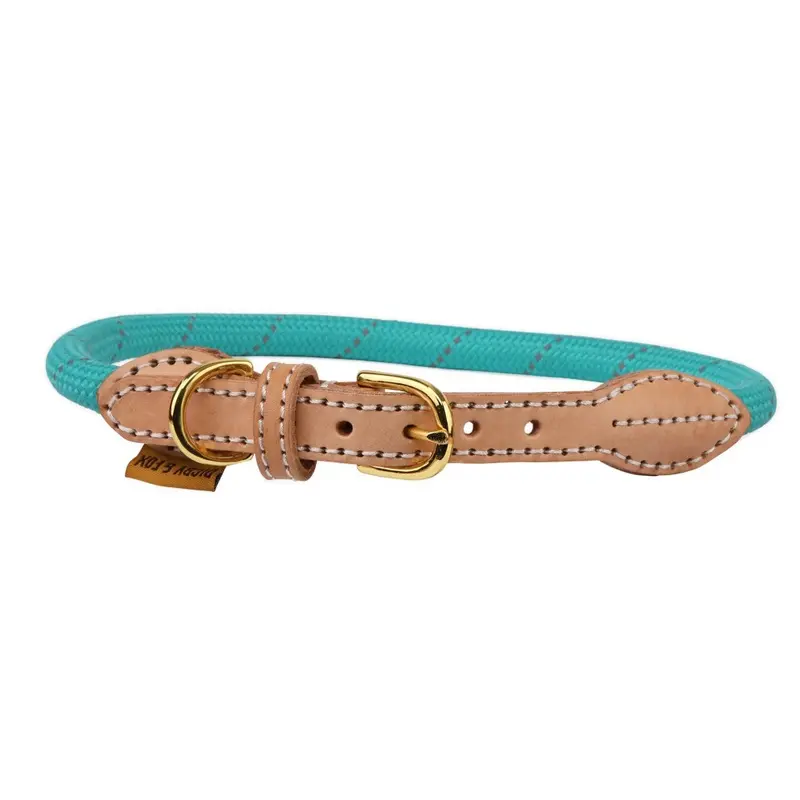 Digby & Fox Blue (L - Neckline: 49Cm-56Cm, Teal) Reflective Leather Dog Collar