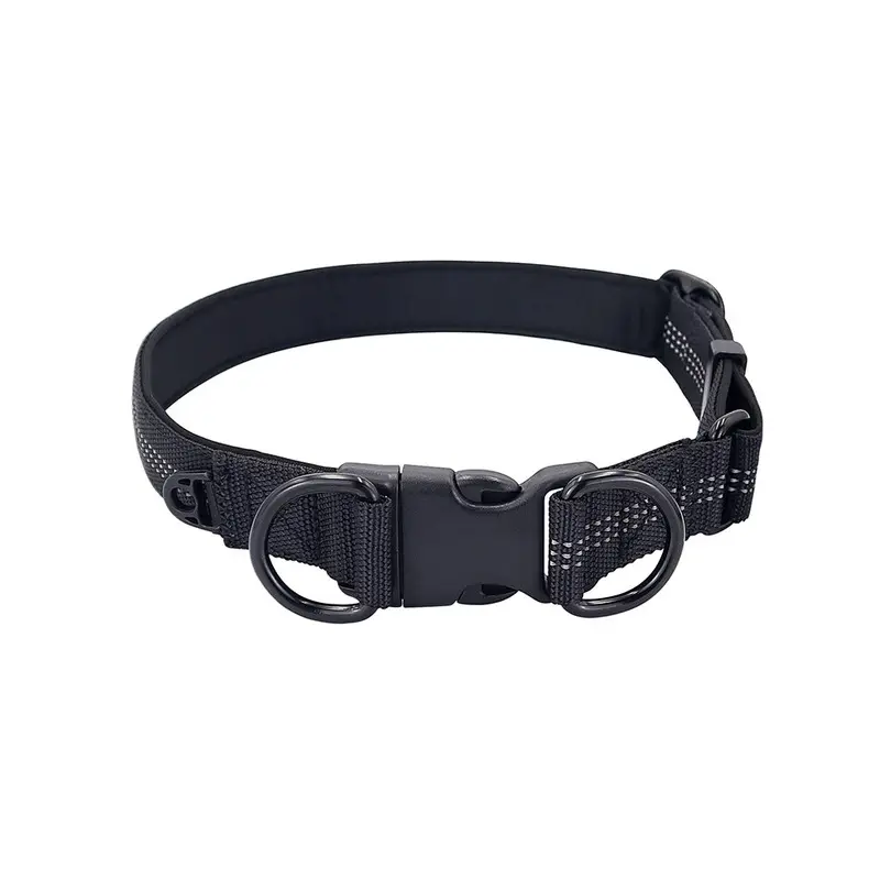 Zeuxo Black Reflective Nylon Dog Collar (Black) 1Pc Size 1