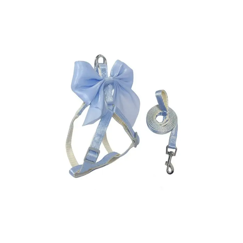 Blue ( 150Cm) Combo Leash Pet Reflective Silk Bow Chest Harness Breed Cats Dogs Small