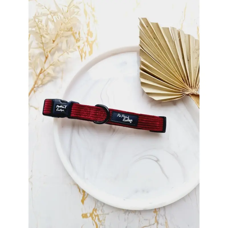 BURGUNDY RED CORD DOG COLLAR S