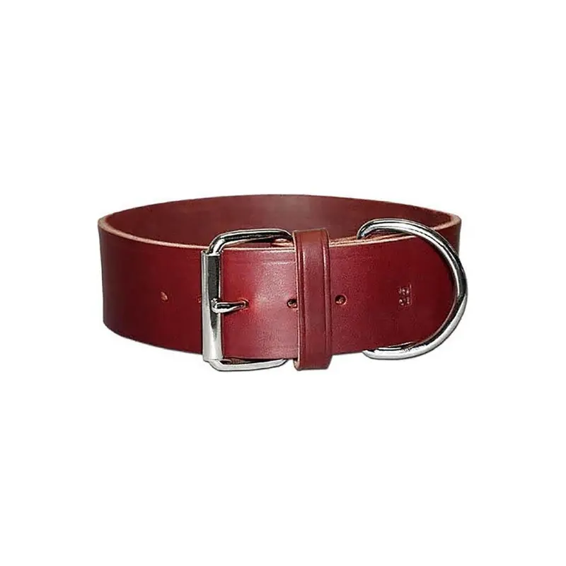 Catlady Red X 21 In. Latigo Leather 1 Ply Dog Collar, Burgundy Size 2