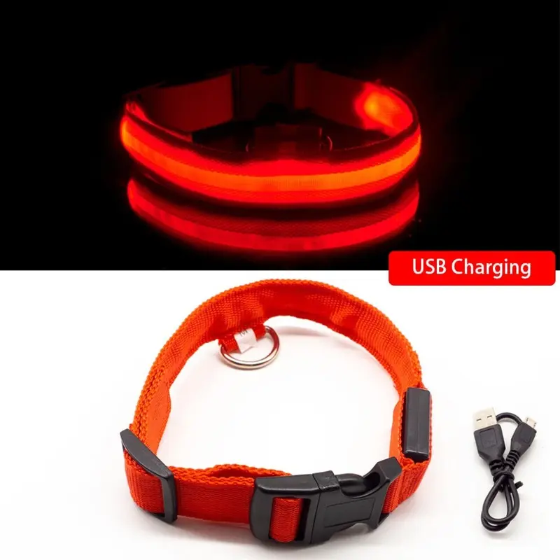 Greenzech Red (Red) Usb Charging Dog Collar Anti-Lost/Avoid Car Accident For Puppies