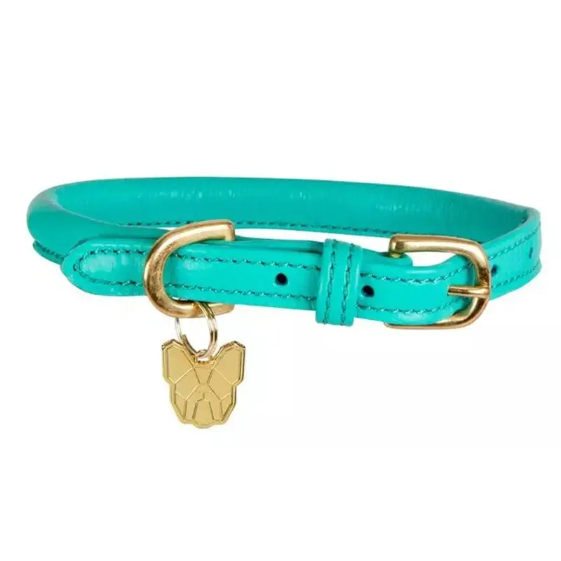 Digby & Fox Blue (L - Neckline: 53Cm-58Cm, Teal) Rolled Leather Buckle Dog Collar