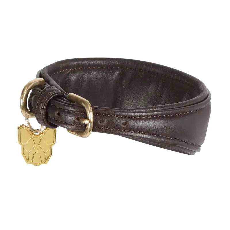 Digby & Fox Brown (M - Neckline: 29Cm-34Cm, ) Leather Padded Greyhound Dog Collar