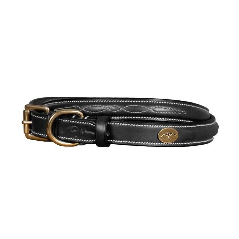 Dyon Noir Dog Collar With Decorative Stitching Dyon Size 35