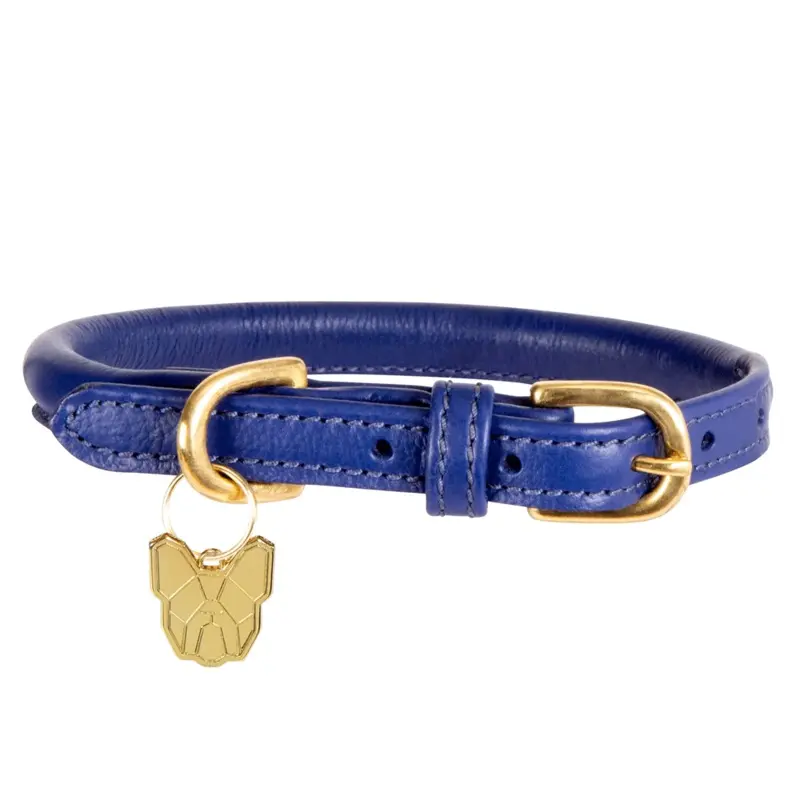 Digby & Fox Rolled Leather Dog Collar - Navy - : Extra Large