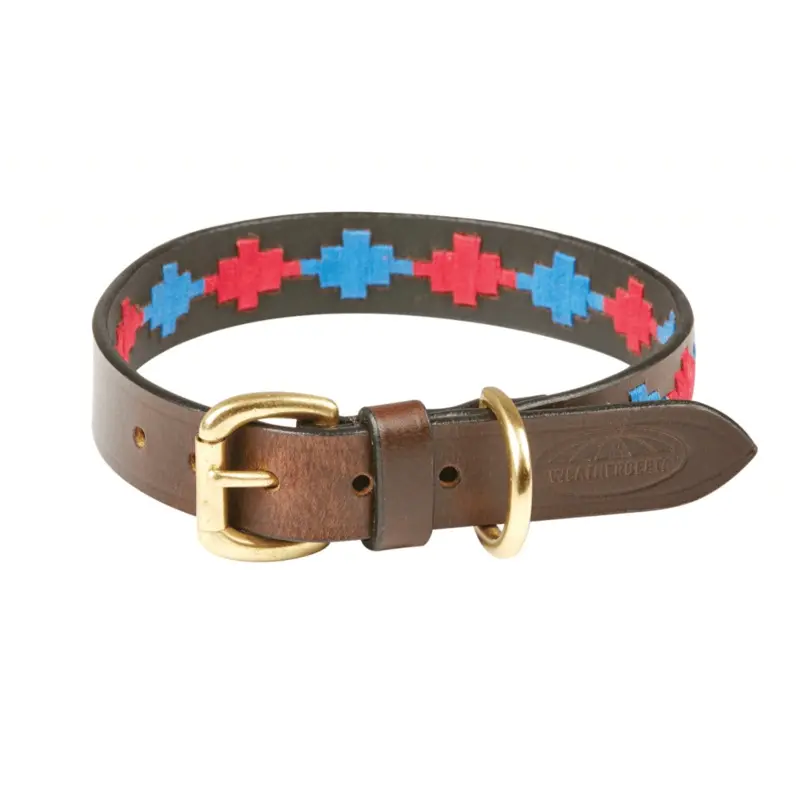 Weatherbeeta Polo Leather Dog Collar - Beaufort Brown/Pink/Blue: Extra