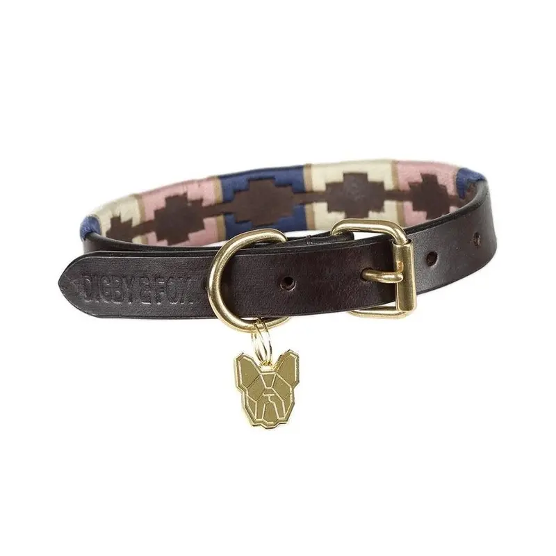Digby & Fox Pink (Navy/Pink/Natural, Drover Polo Dog Collar Medium