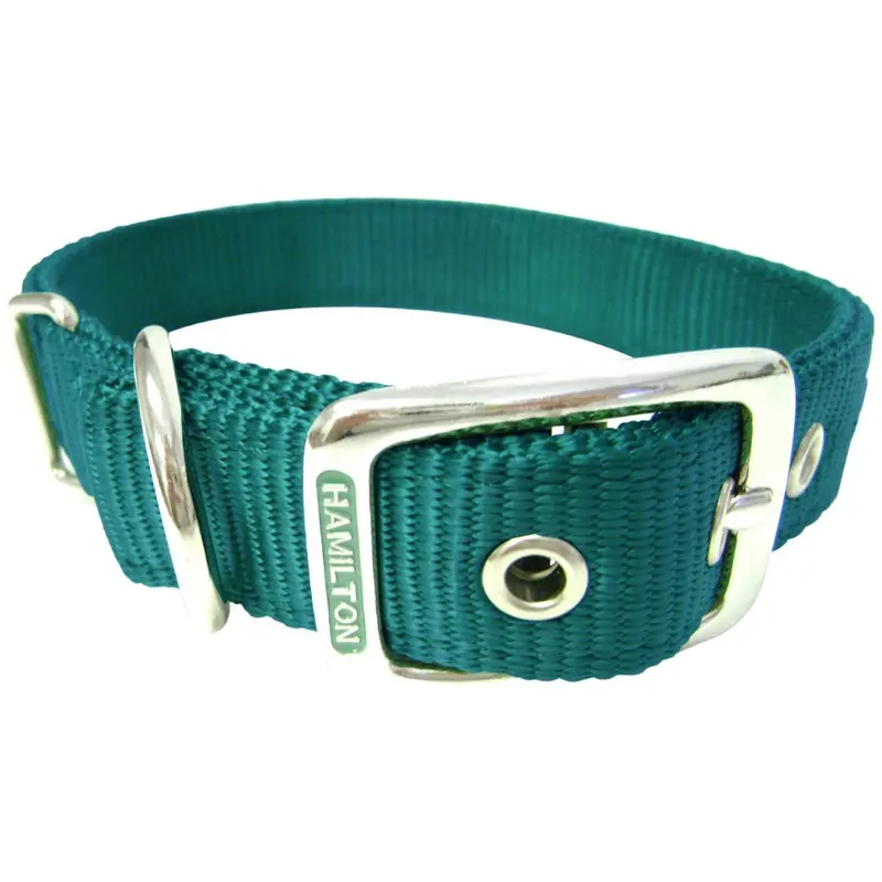 Hamilton Green Double Thick Nylon Deluxe Dog Collar 1-Inch By 28-Inch Dark