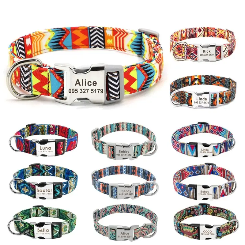 Personalized Nylon Dog Collar Custom Dogs Cats Collars Engraved Name Id Pet Small