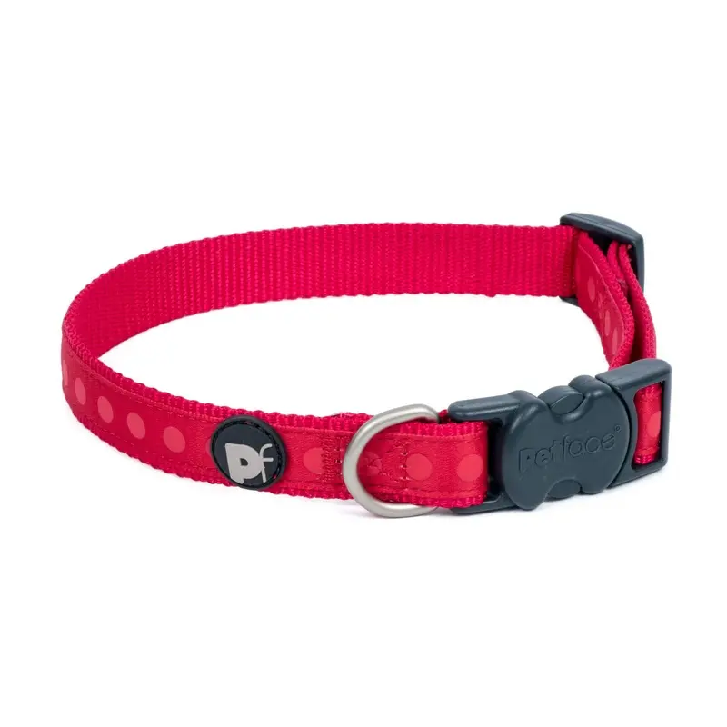 Petface Tonal Dots Print Nylon Dog Collar, Large, Red