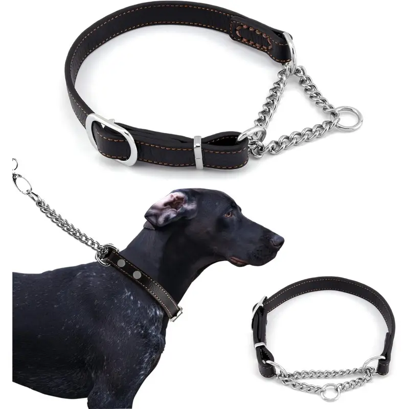 Zeuxo Black Half Leather Dog Collar (, M, 2 Cm, 35-48 Cm) 1 Piece 2Cm
