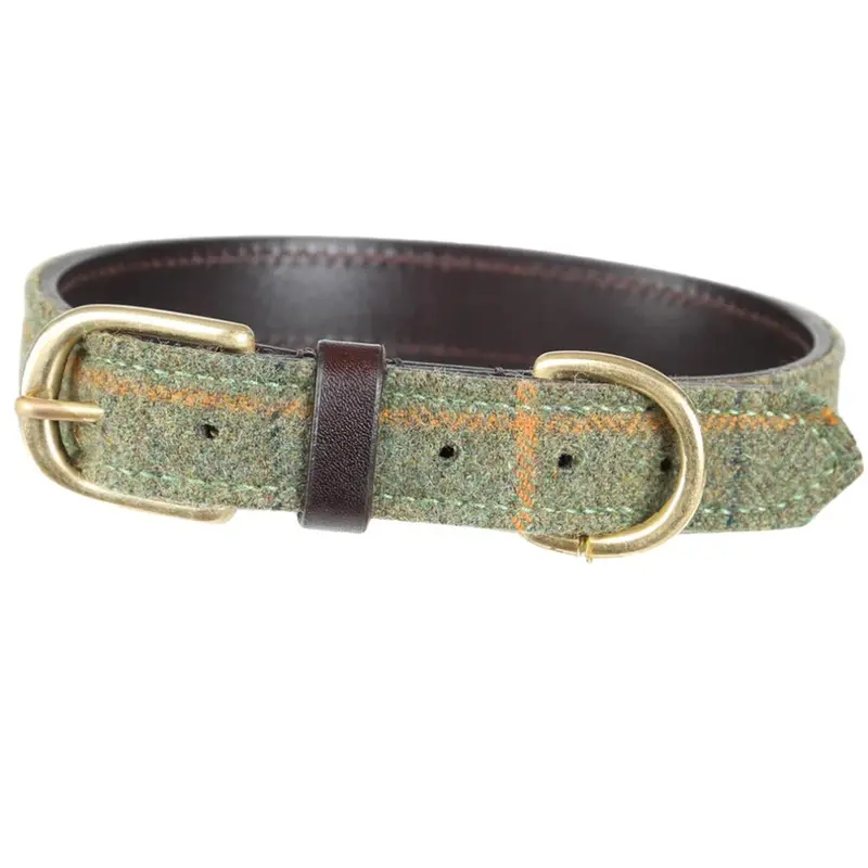 Digby & Fox Red/Yellow/Blue (Xxl, ) Checked Leather Dog Collar