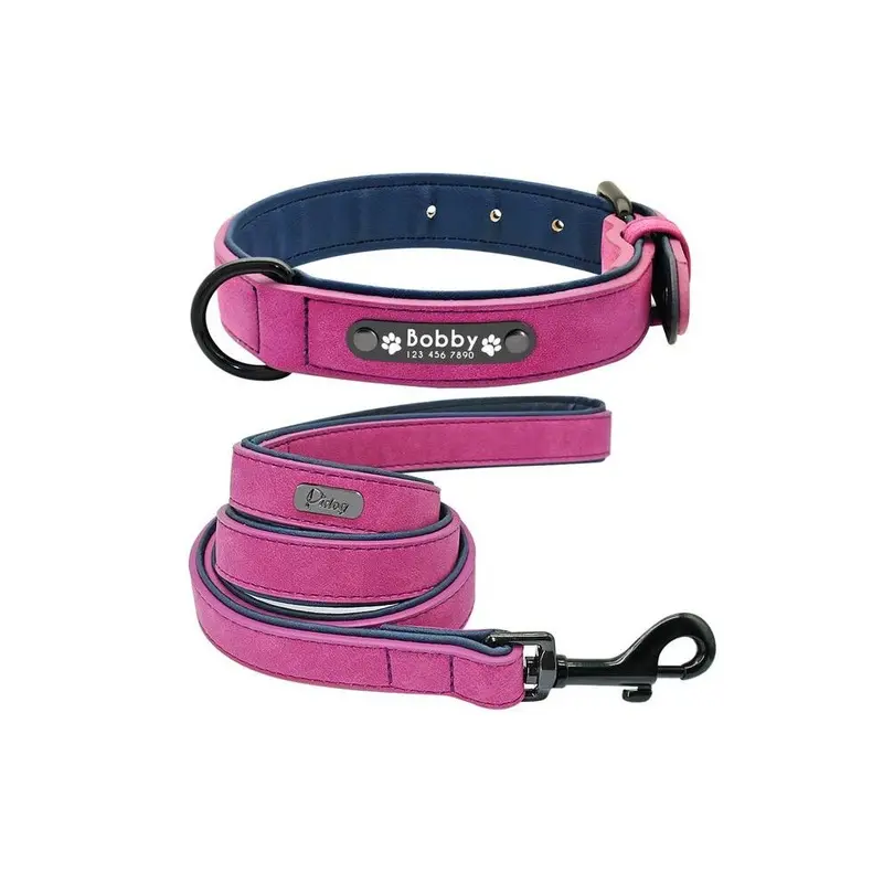 Hod Pets Purple (-Set, L) Suede Custom Dog Collar Leash Set