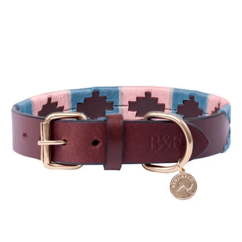 Benji & Flo Blue (S - Neckline: 31Cm-41Cm, Grape/Riviera ) Sublime Polo Leather Dog Collar