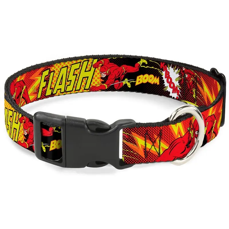 Buckle-Down Plastic Clip Collar - The Flash BOOM-KABOOM! - 1" Wide - Fits 11-17" Neck - Medium