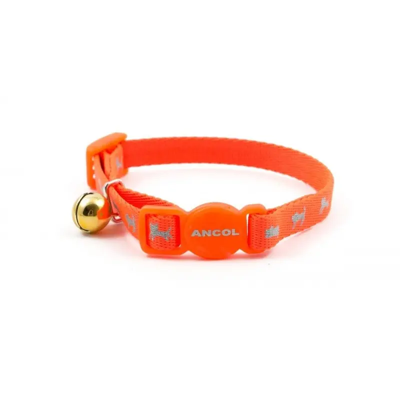 New Ancol Safety Buckle Kitten Collar Hi-Vis Orange 672970 Small