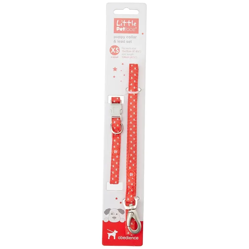 Petface (Little Petface) Puppy Dog Collar/Lead Set, X-Small, Grey Stars