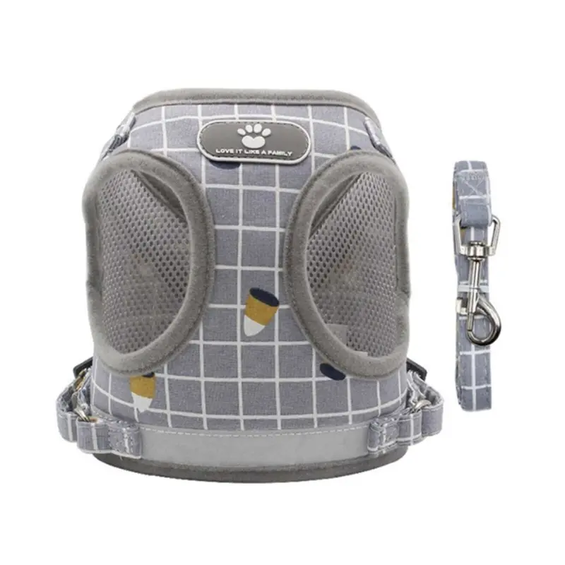 Dsport Grey Dog Cat Walking Harness Lead Collar Pet Vest Mesh Adjustable -S Small