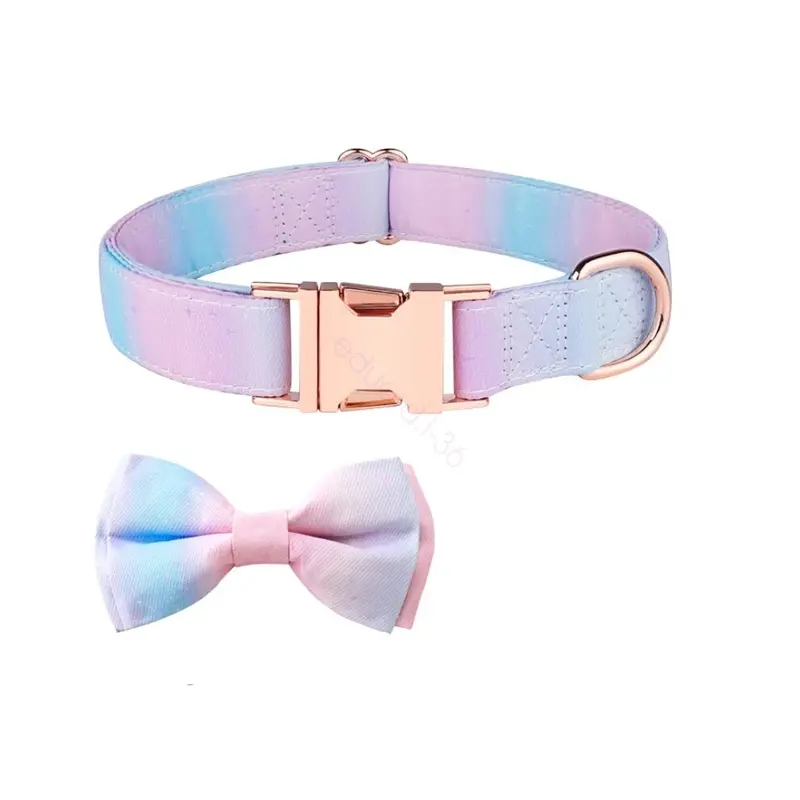 (S, #5) Personalized Dog Collar Bow Tie Engraved Custom Id Tag Name / Number Plaid Small