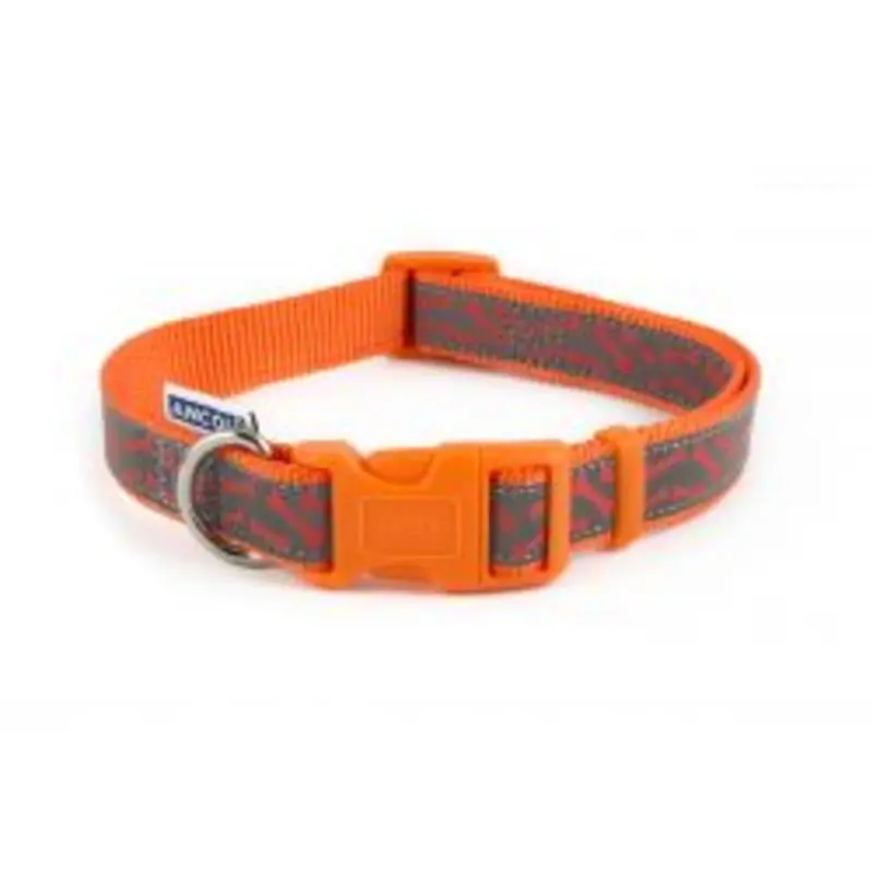 Ancol Nylon Reflective Collar - Bones - 20-30Cm Orange Small
