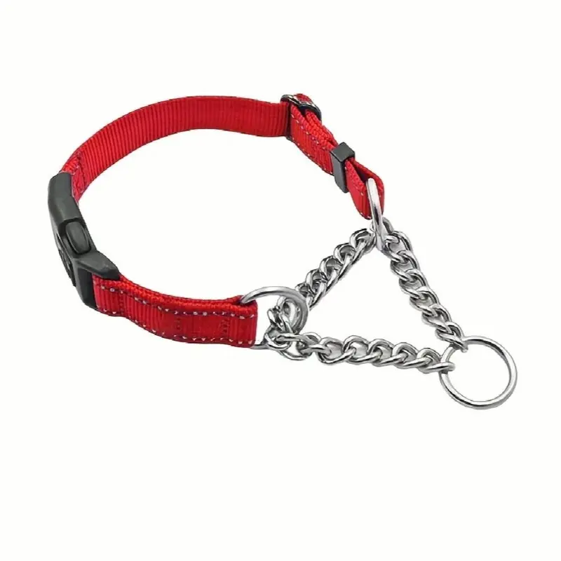Red Dog Collar With Safety Locking Buckle Reflective Adjustable Chain Dog Collars