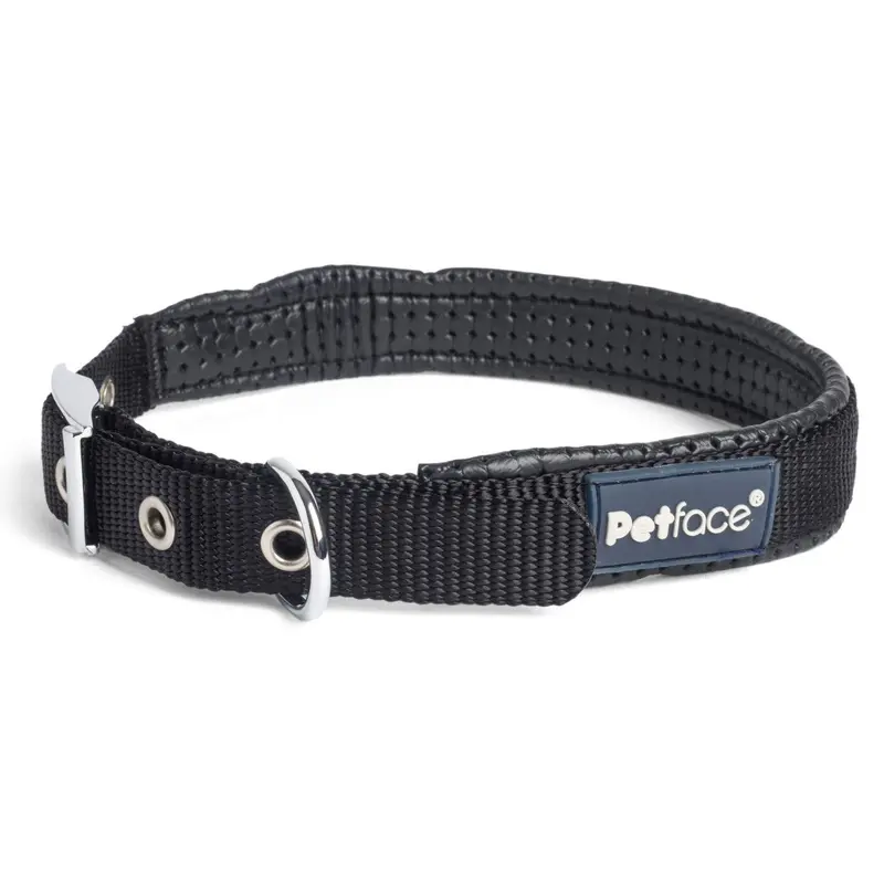 Petface Padded Nylon Dog Collar, Large, Black