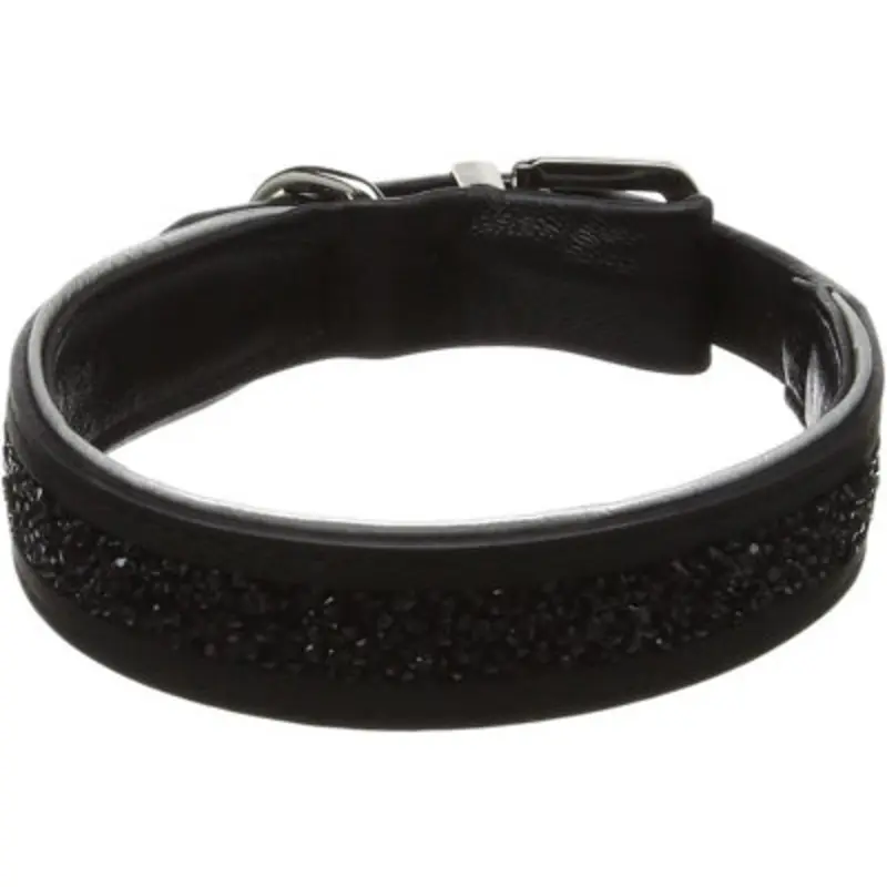 B&Q Black Precious Stones Pet Leather Dog Collar Adjustable Sparkle Small