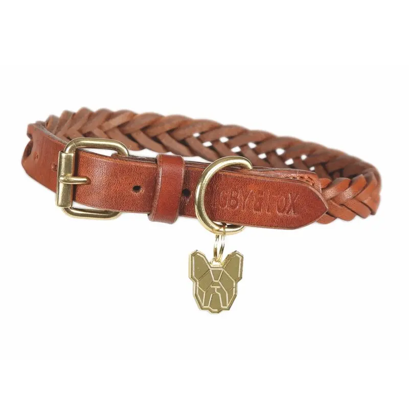 Digby & Fox (Xl - Neckline: 20In-23In, Tan) Plaid Leather Dog Collar