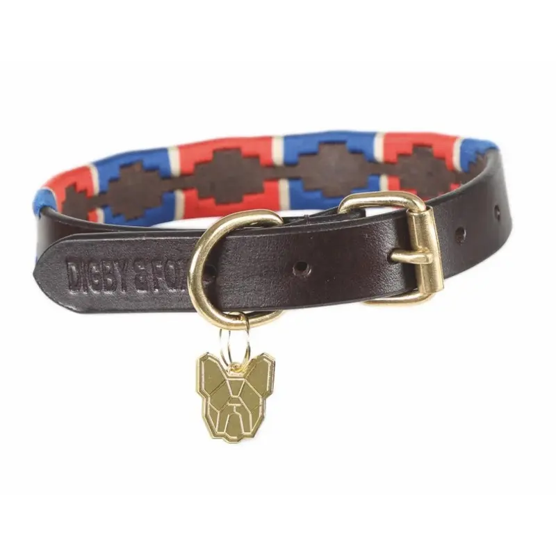 Shires Red (Xxl - Neckline: 22In-26In, Navy/Red) Leather Dog Collar