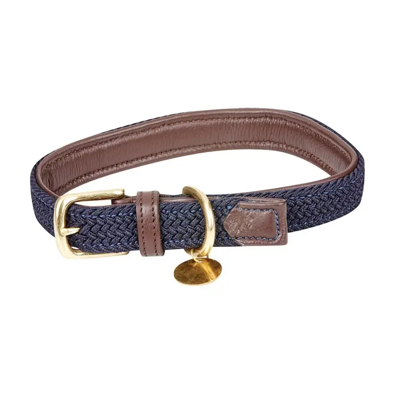 Weatherbeeta Brown (Xs, /Navy) Plaited Leather Dog Collar
