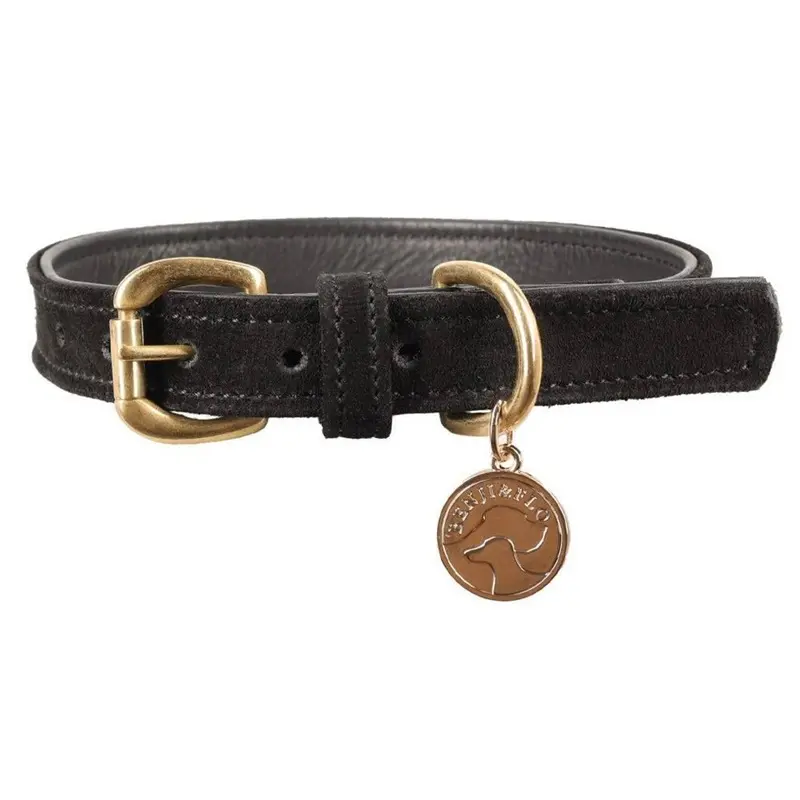 Benji & Flo Black/Gold (Xl, ) Noble Suede Dog Collar