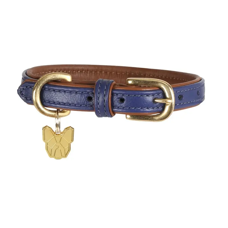 Digby And Fox Padded Leather Dog Collar Navy - Large