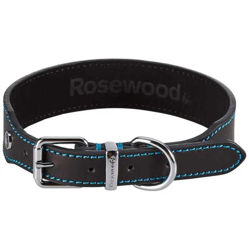 Rosewood Luxury Leather Dog Collar, 18-22-inch, Black