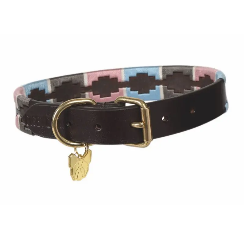 Shires Pink (S - Neckline: 14In-18In, Navy/Pink/Natural) Leather Dog Collar