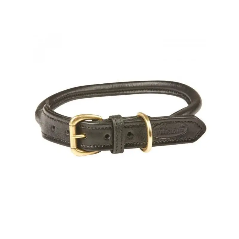 Weatherbeeta Rolled Leather Dog Collar - Black Extra Large
