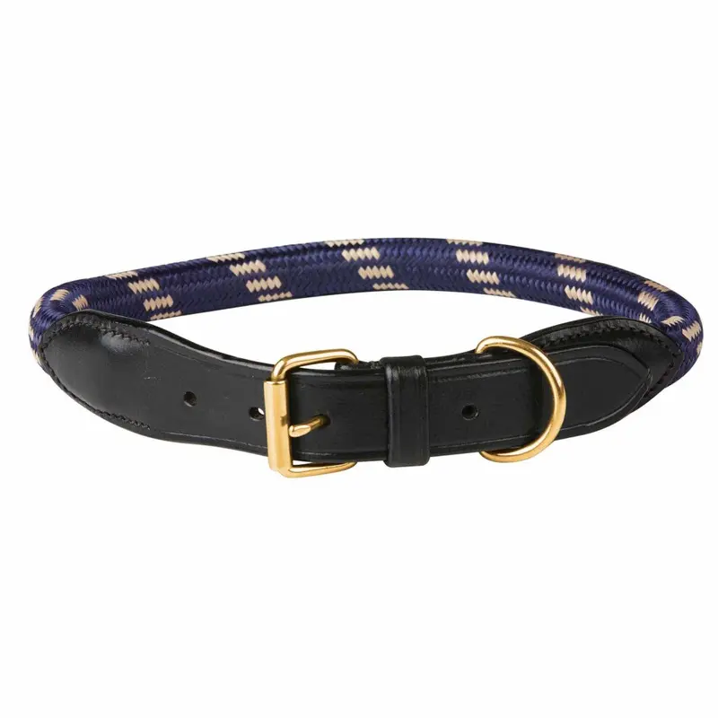 Weatherbeeta Brown (S, Navy/Brown) Rope Leather Dog Collar