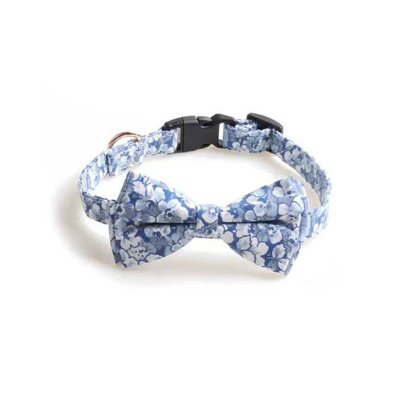 Blue (Blue) Stylish Butterfly Comfortable Bow Plastic Buckle Dog Collar Premium Cotton