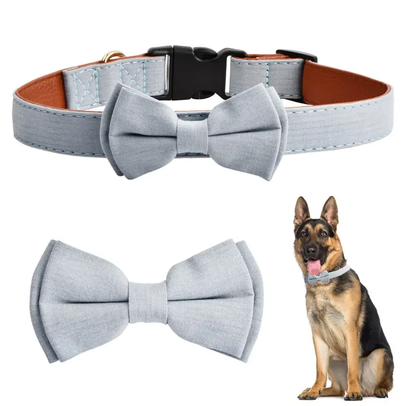 Nivofu Blue Dog Collar, Adjustable Dog Collars With Detachable Bow Tie Solid Color