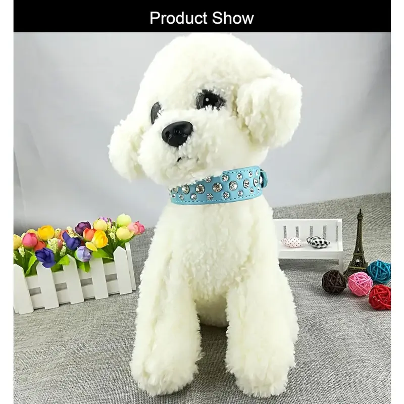 Tianfu Luxury Dog Necklace Leather Rhinestone Suitable For And Dogs Medium