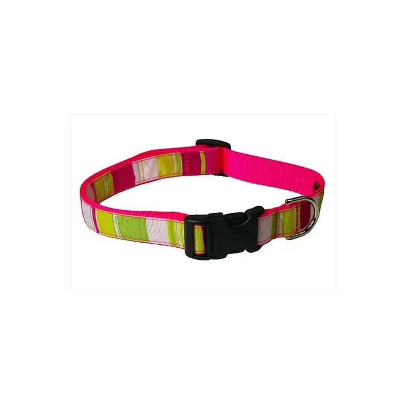Fly Free Zone,Inc. Pink Multi Stripe Dog Collar, Neon - Small